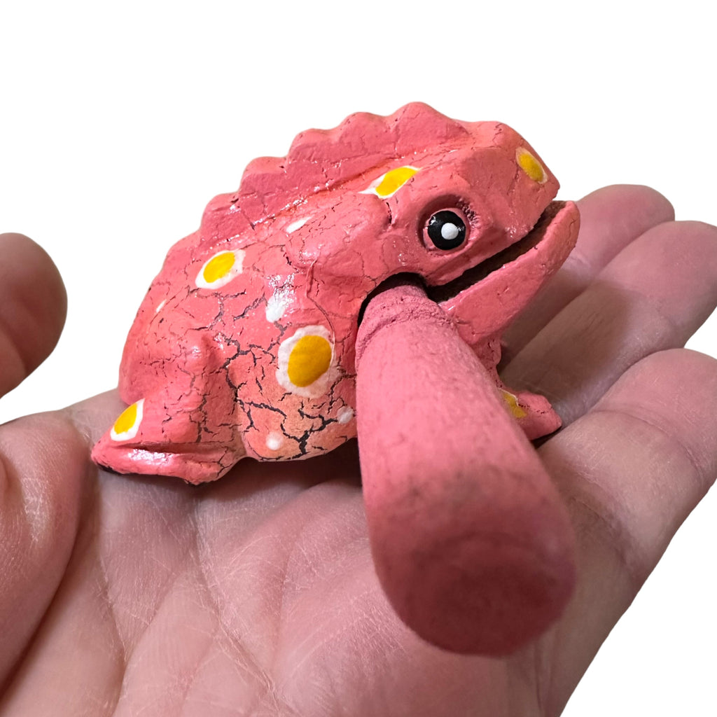 1.5" Wooden Musical Frog - Peach Design (Percussion Instrument) Music Frog Co