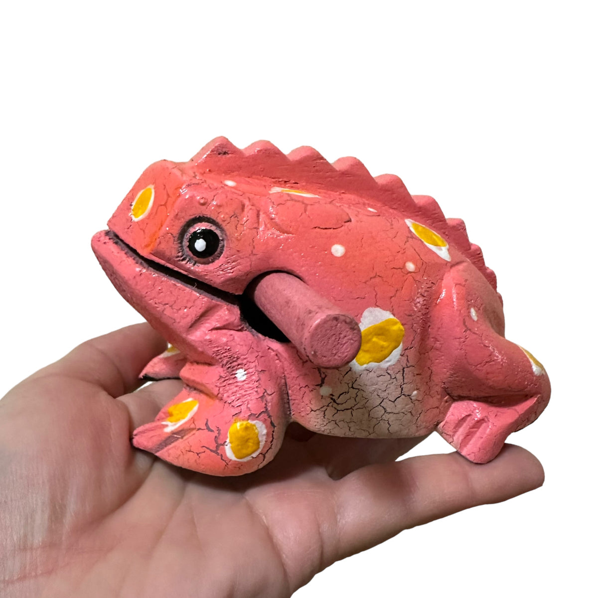 4" Wooden Musical Frog - Peach Design (Percussion Instrument) Music Frog Co