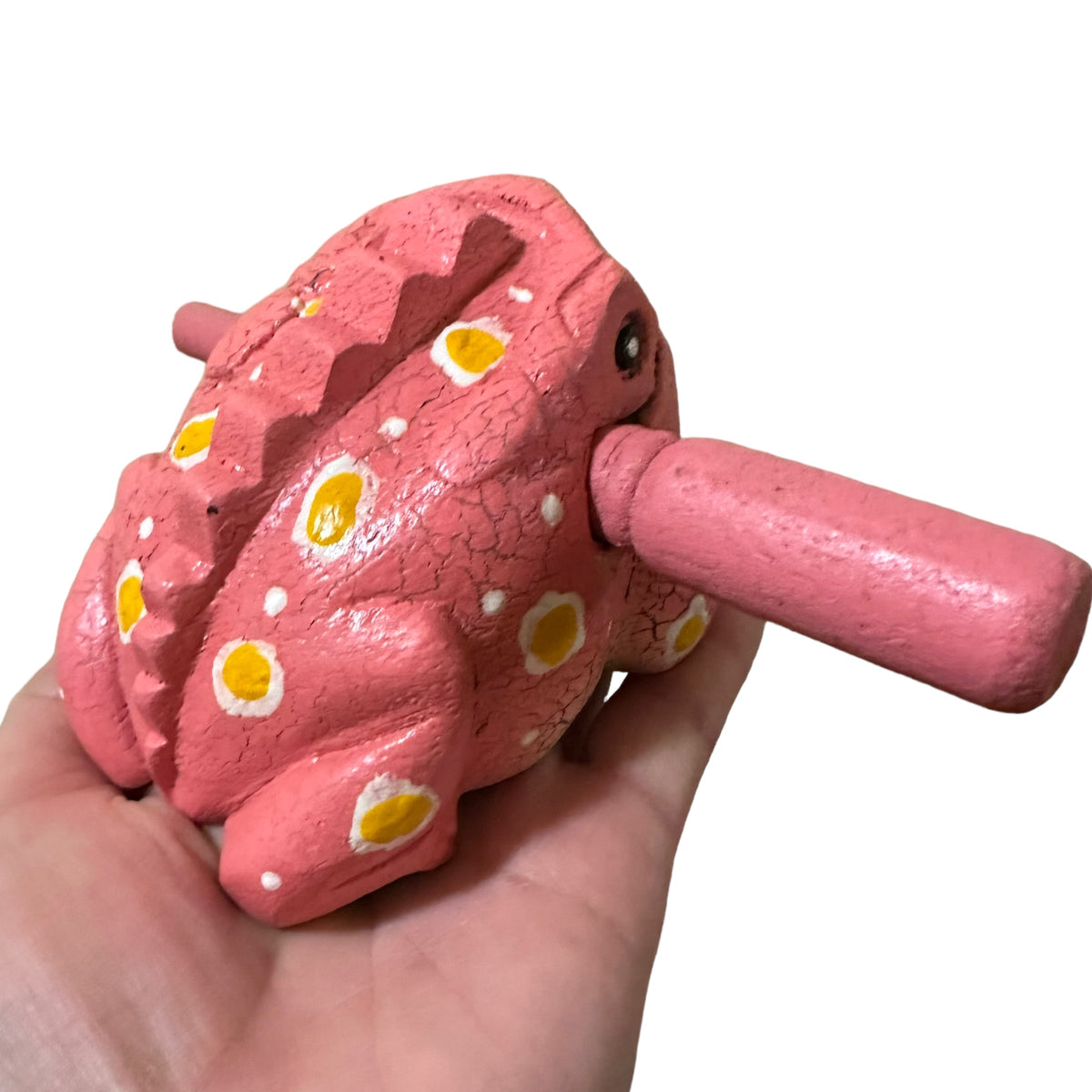 3" Wooden Musical Frog - Peach Design (Percussion Instrument) Music Frog Co