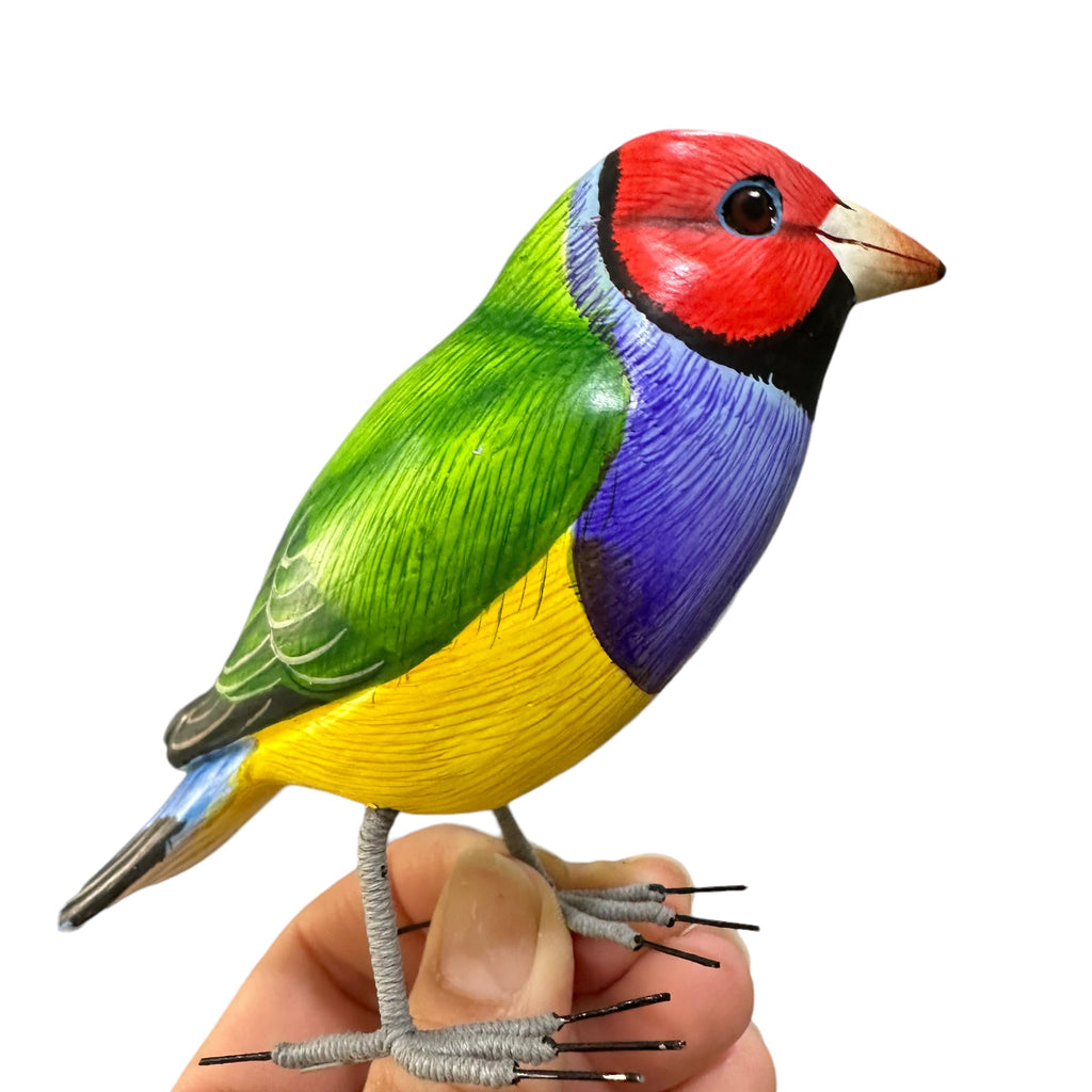 Wooden Hand-painted Red Finch Bird Figurine Decoration Music Frog Co