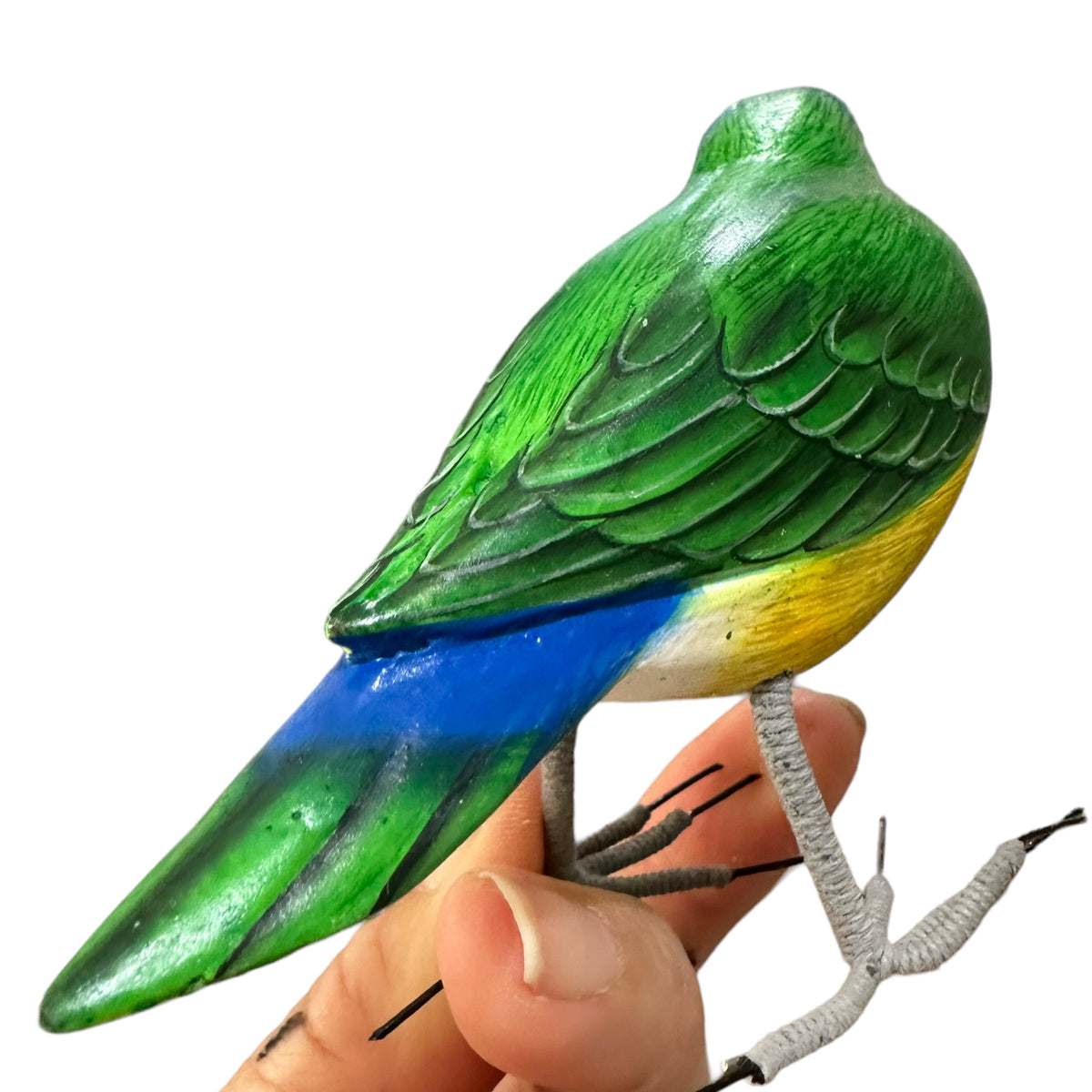 Wooden Hand-painted Yellow Finch Bird Figurine Decoration Music Frog Co