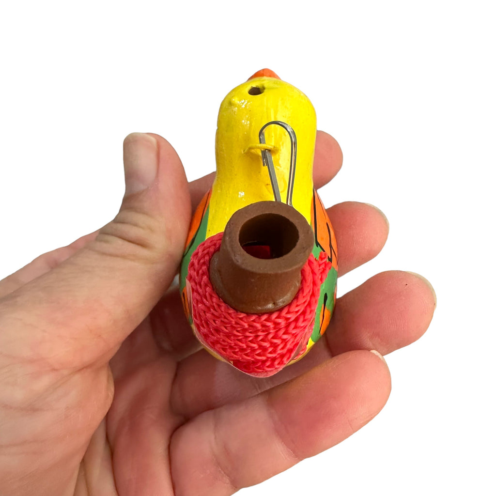 Clay Water Whistle Bird (Yellow with Dots) Music Frog Co