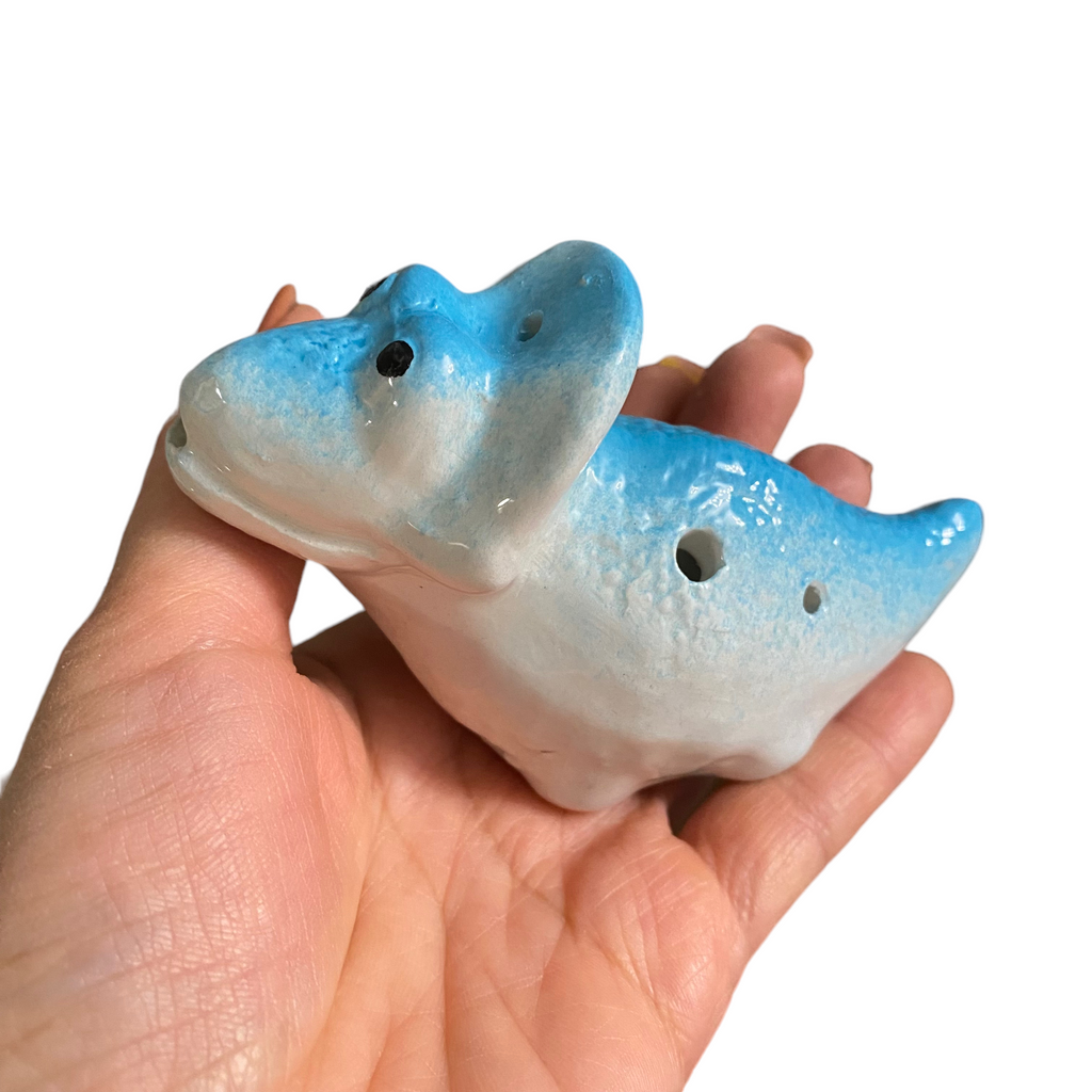 Ceramic Dinosaur Ocarina Blue Music Frog Co