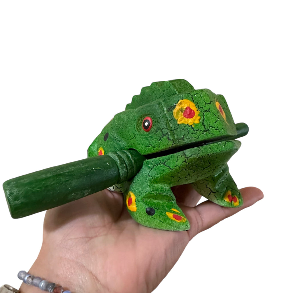 4" Wooden Musical Frog - Green Spring Design (Percussion Instrument) Music Frog Co