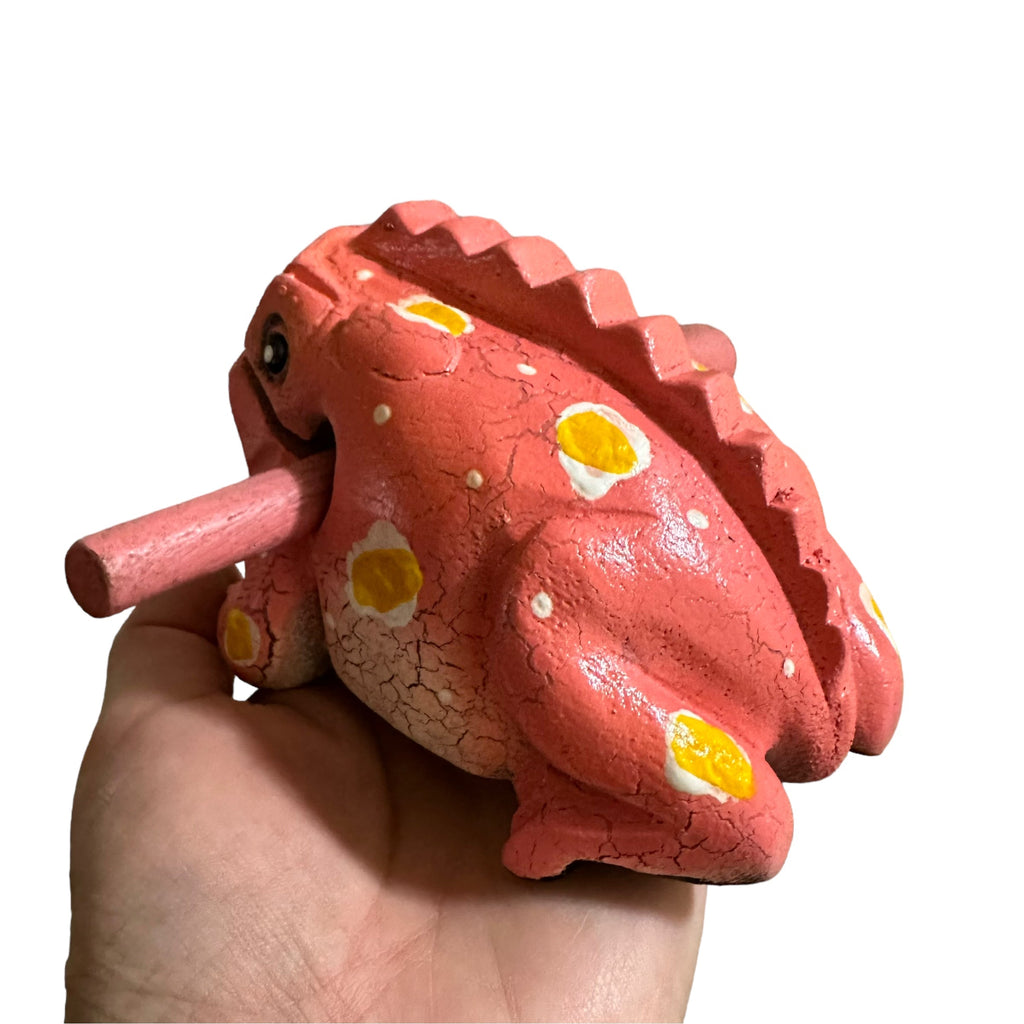 4" Wooden Musical Frog - Peach Design (Percussion Instrument) Music Frog Co