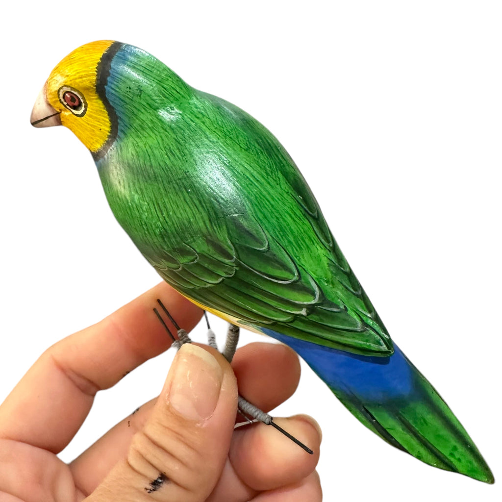 Wooden Hand-painted Yellow Finch Bird Figurine Decoration Music Frog Co