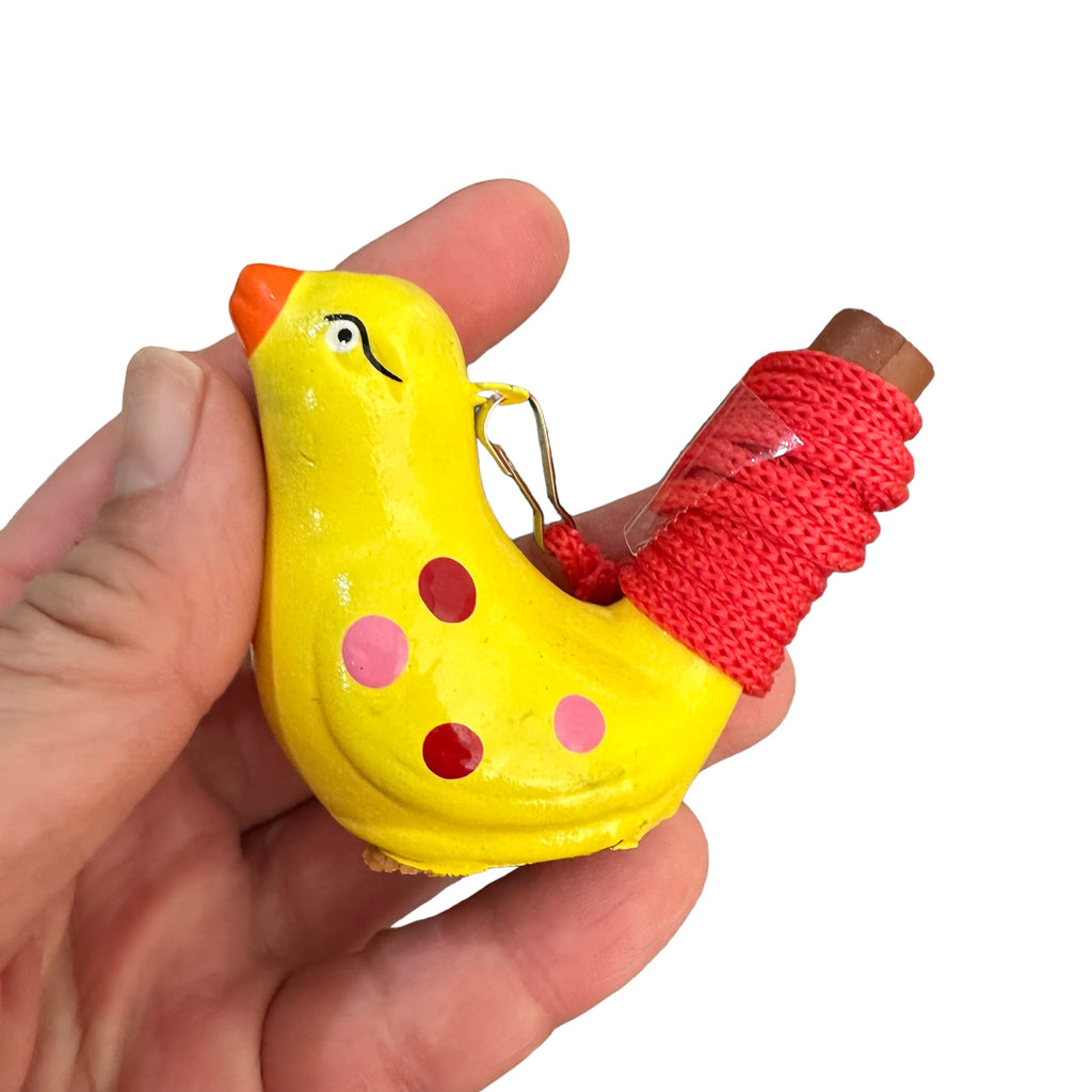 Clay Water Whistle Bird (Yellow with Dots) Music Frog Co