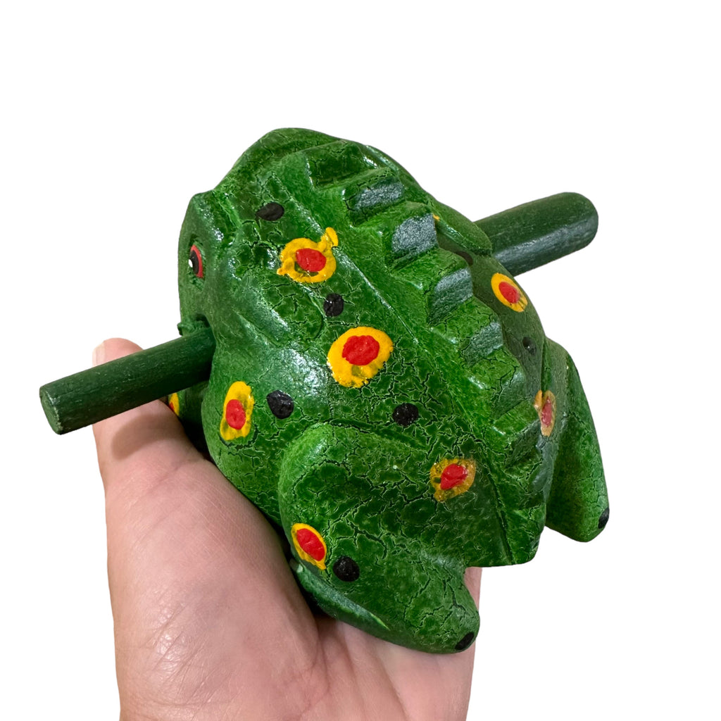 4" Wooden Musical Frog - Green Spring Design (Percussion Instrument) Music Frog Co