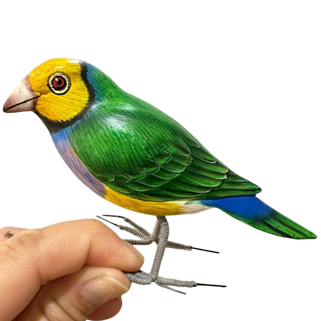 Wooden Hand-painted Yellow Finch Bird Figurine Decoration Music Frog Co