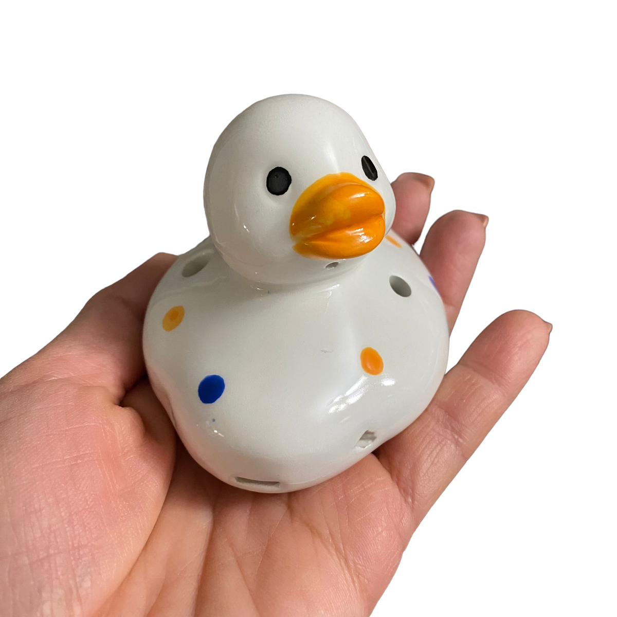 Ceramic Duck Ocarina White with spots Music Frog Co