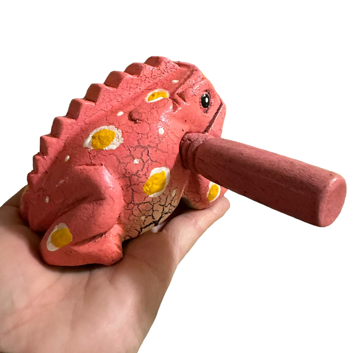 4" Wooden Musical Frog - Peach Design (Percussion Instrument) Music Frog Co