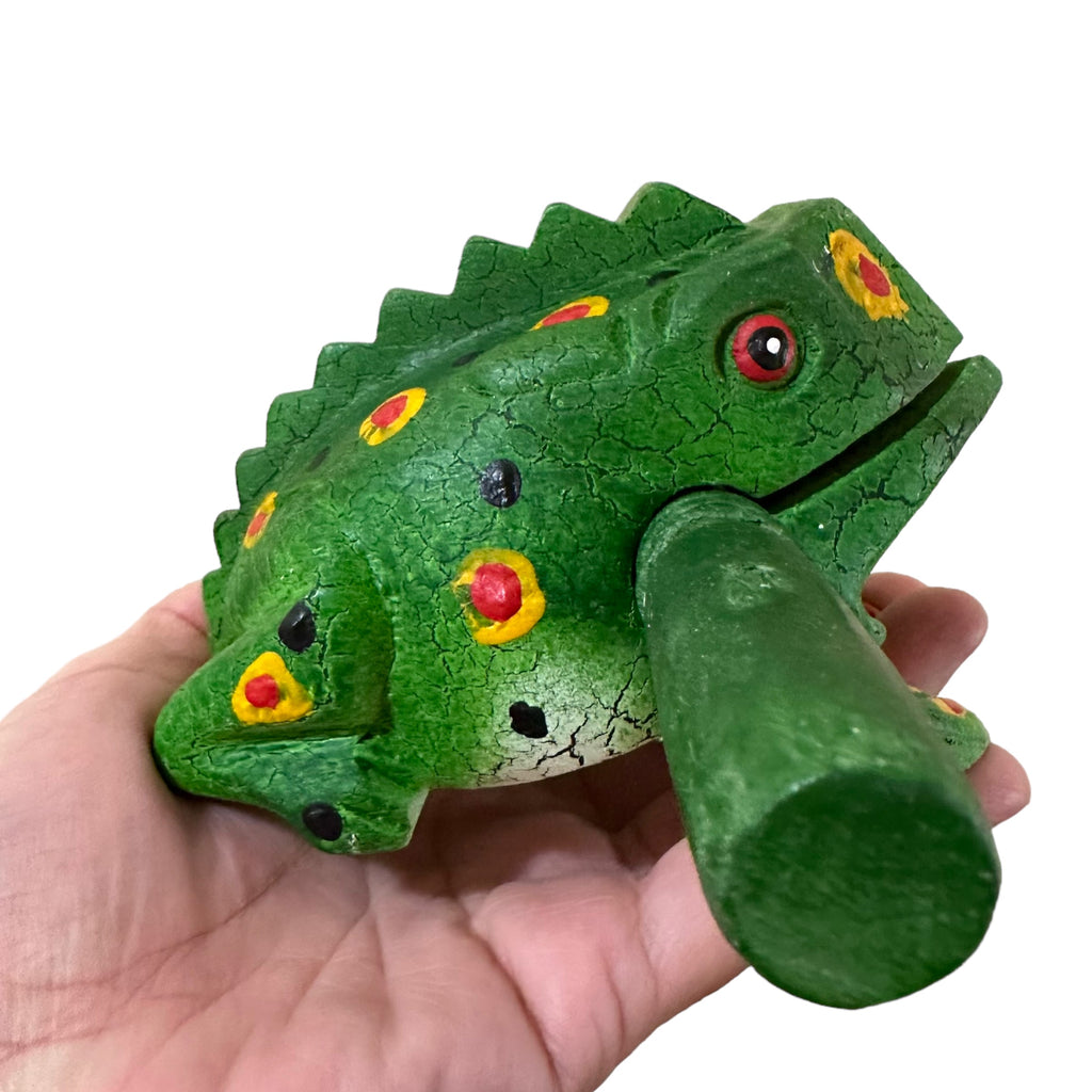 4" Wooden Musical Frog - Green Spring Design (Percussion Instrument) Music Frog Co