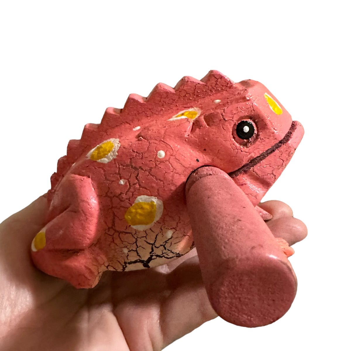 4" Wooden Musical Frog - Peach Design (Percussion Instrument) Music Frog Co