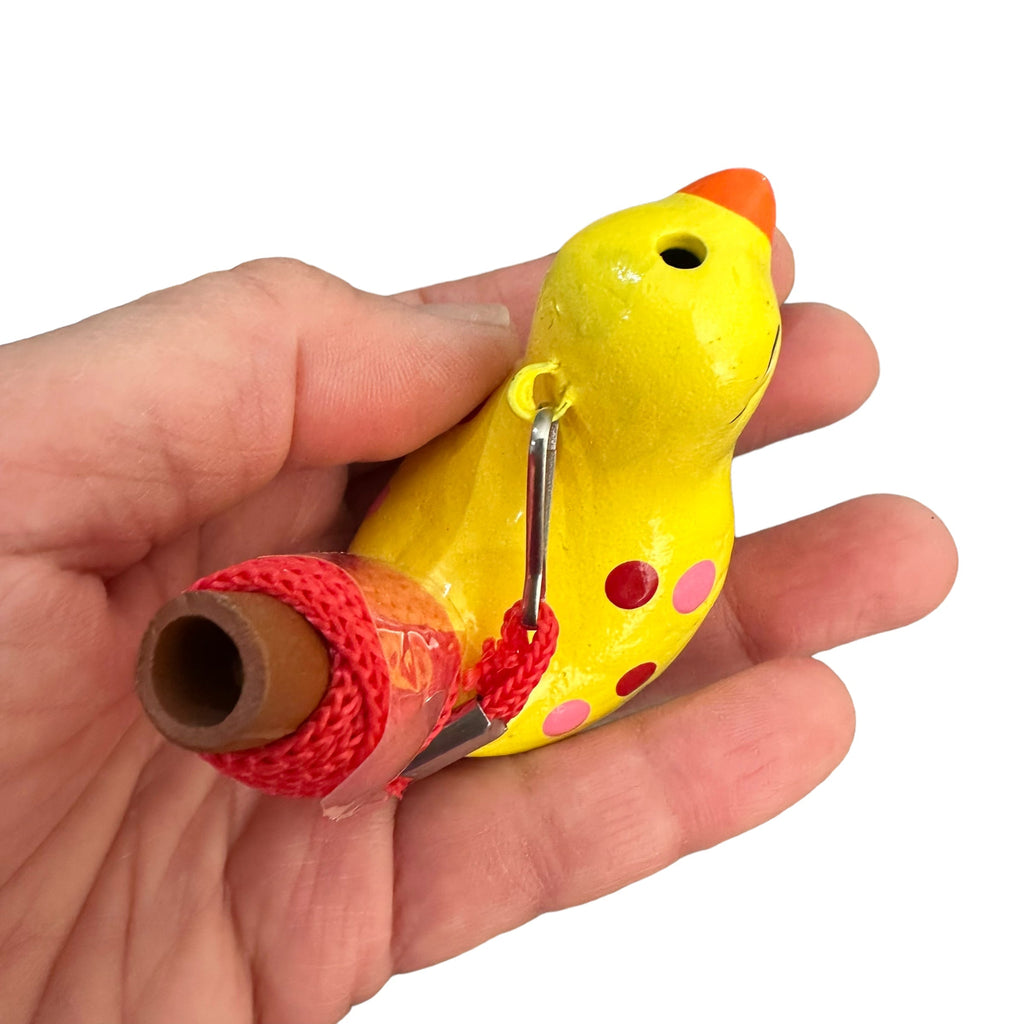 Clay Water Whistle Bird (Yellow with Dots) Music Frog Co
