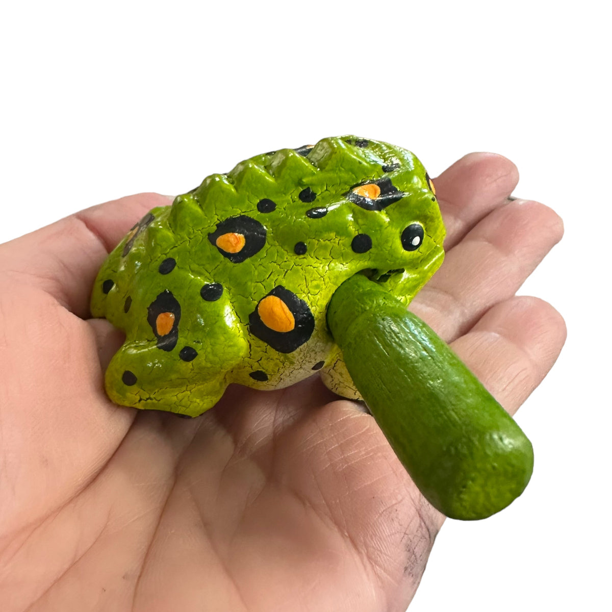 1.5" Wooden Musical Frog - Fern Design (Percussion Instrument) Music Frog Co