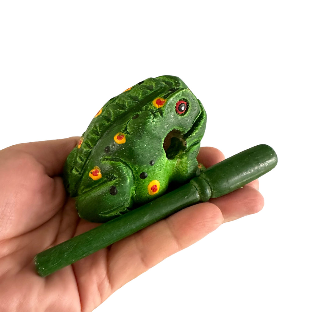 2" Wooden Musical Frog - Green Spring Design (Percussion Instrument) Music Frog Co