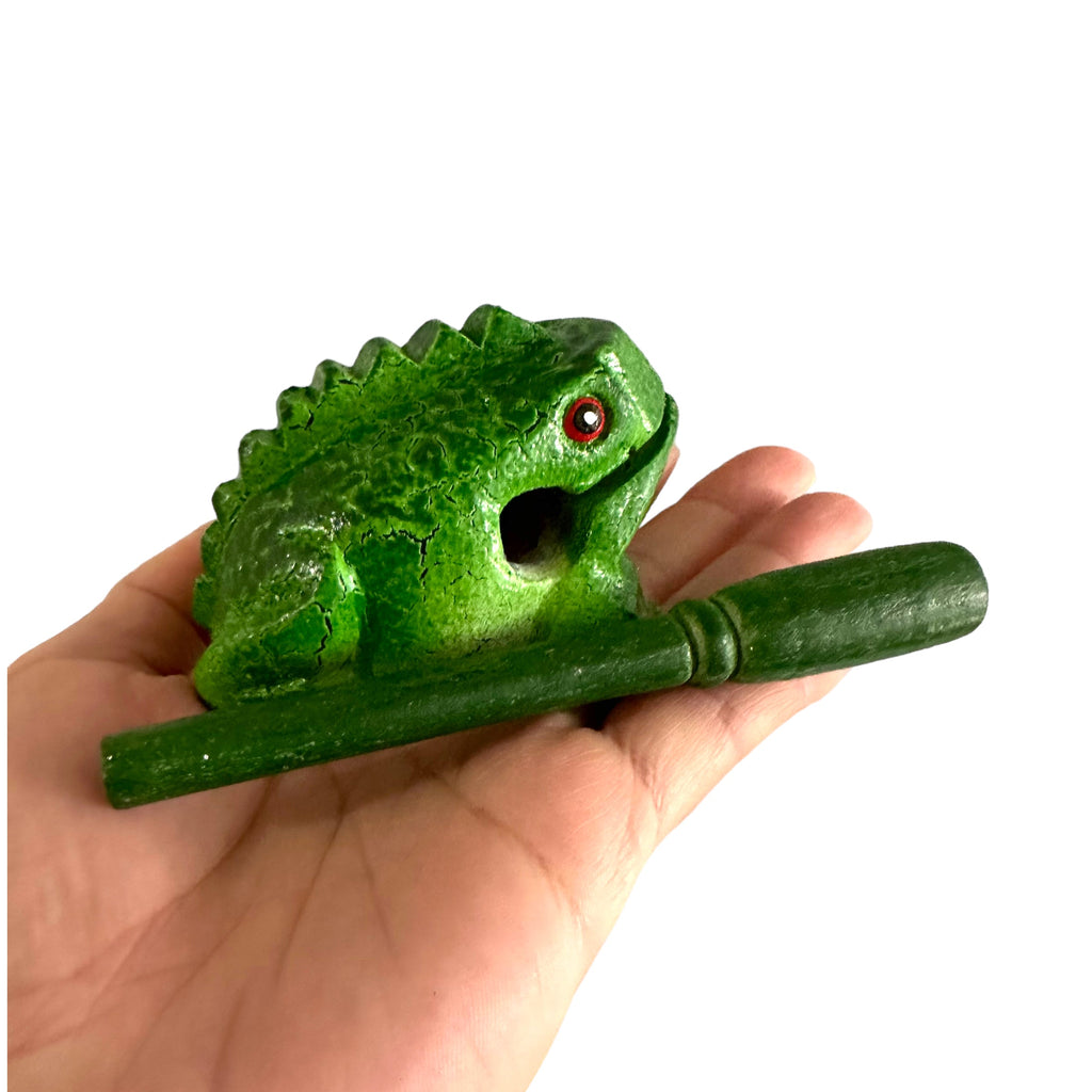 2" Wooden Musical Frog - Green Tree Design (Percussion Instrument) Music Frog Co