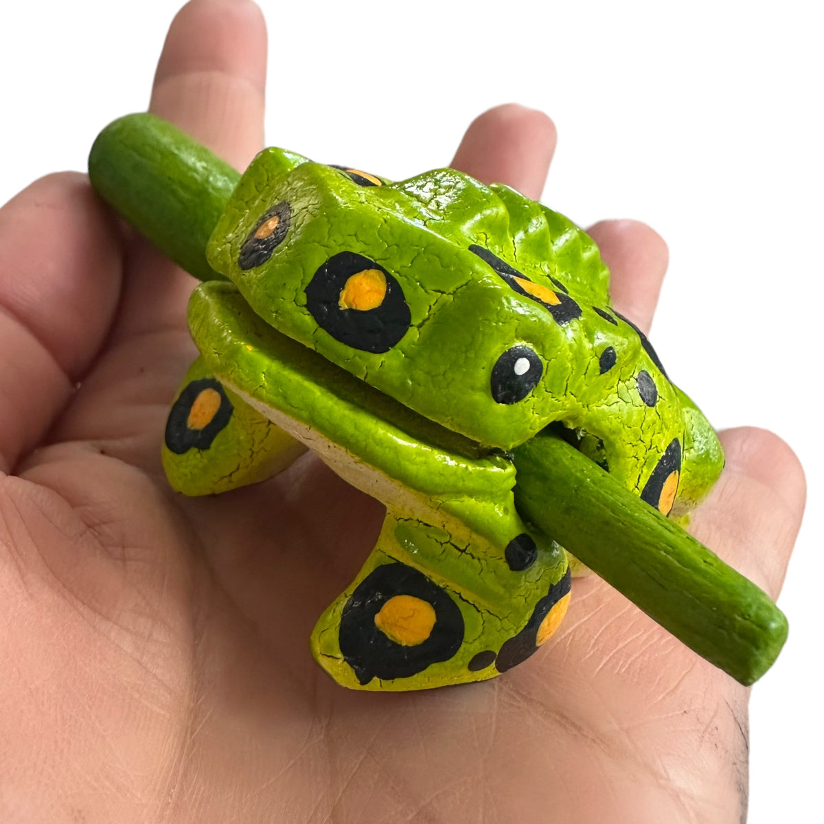 1.5" Wooden Musical Frog - Fern Design (Percussion Instrument) Music Frog Co