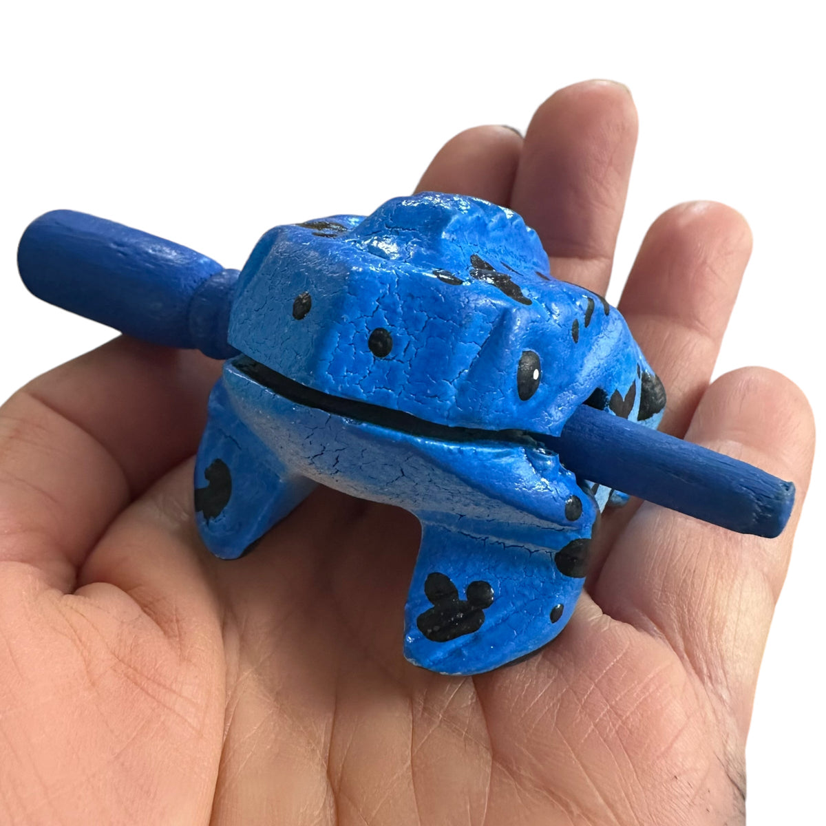 1.5" Wooden Musical Frog - Sky Design (Percussion Instrument) Music Frog Co