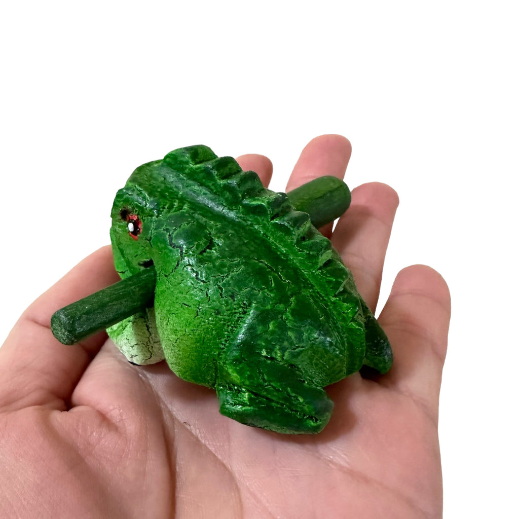 1.5" Wooden Musical Frog - Green Tree Design (Percussion Instrument) Music Frog Co
