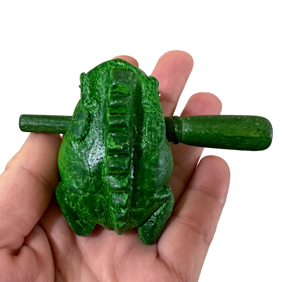 1.5" Wooden Musical Frog - Green Tree Design (Percussion Instrument) Music Frog Co