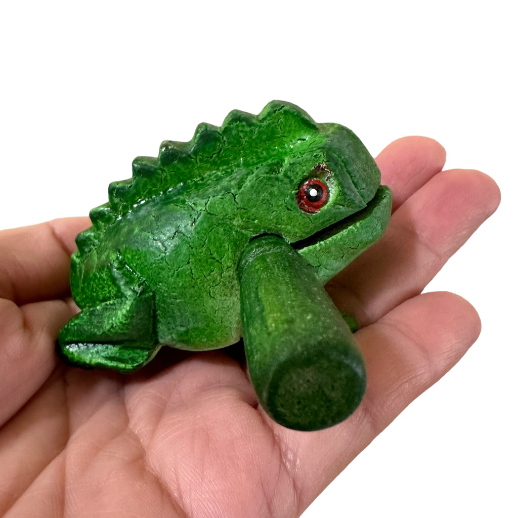 1.5" Wooden Musical Frog - Green Tree Design (Percussion Instrument) Music Frog Co