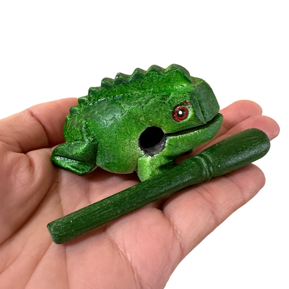 1.5" Wooden Musical Frog - Green Tree Design (Percussion Instrument) Music Frog Co