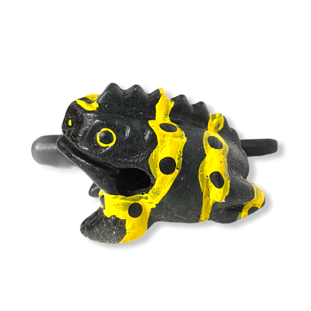 1.5" Wooden Musical Frog - Yellow Dart Design (Percussion Instrument) Music Frog Co