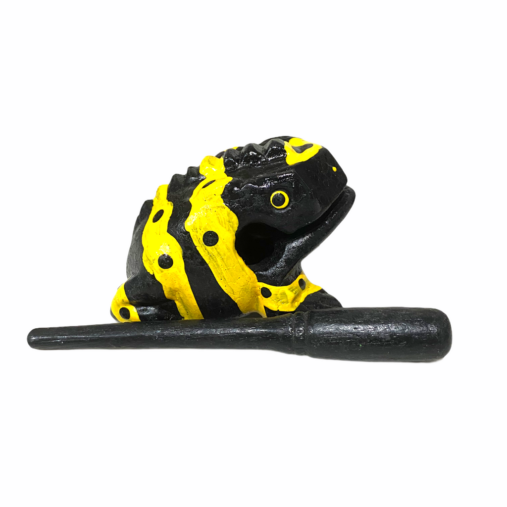 1.5" Wooden Musical Frog - Yellow Dart Design (Percussion Instrument) Music Frog Co