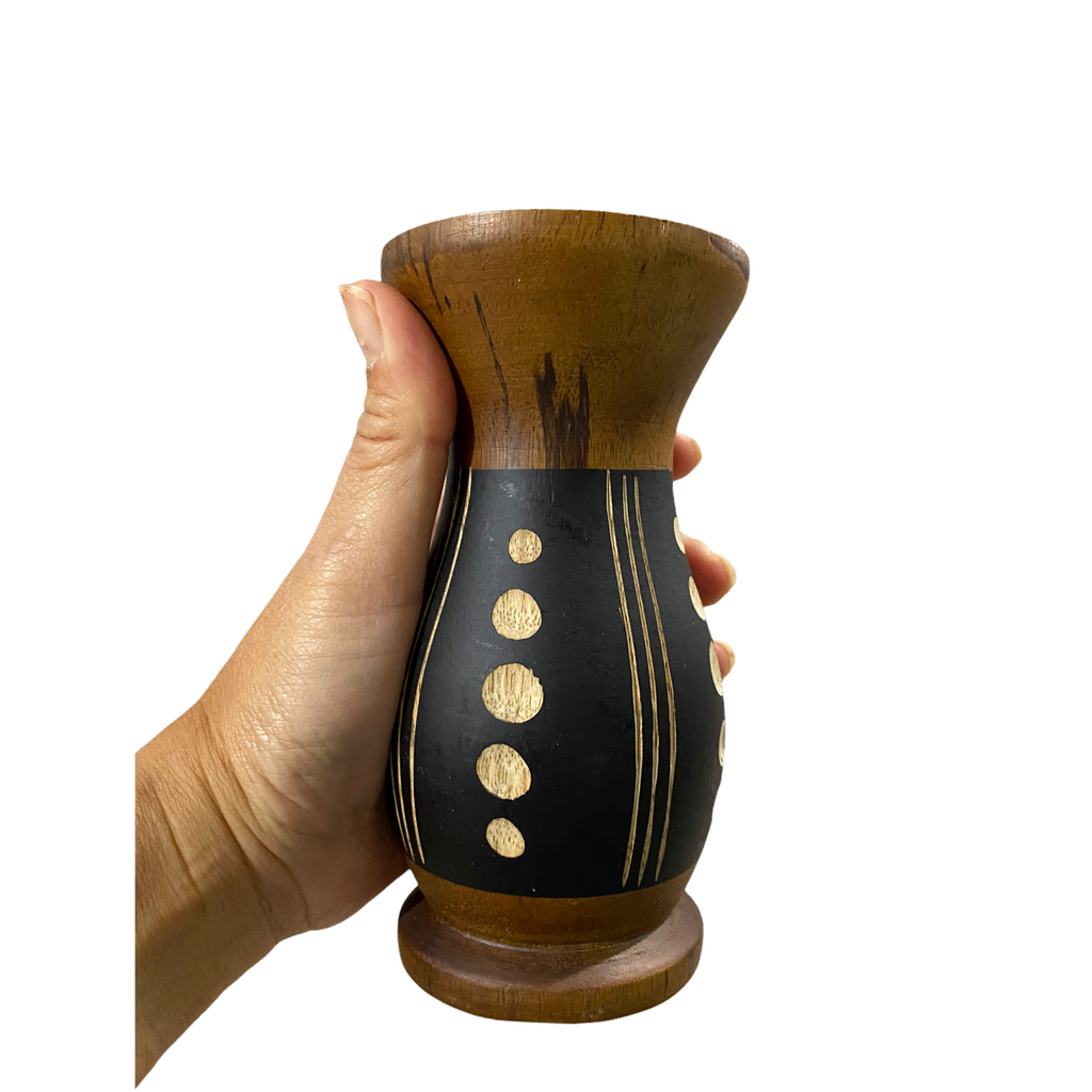 Handcrafted Mango Wood Vase dots style Music Frog Co