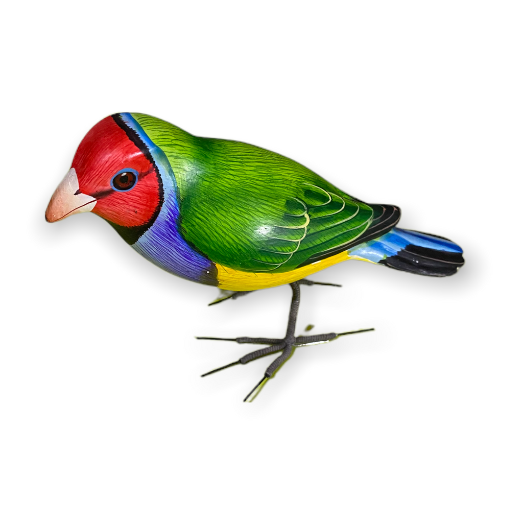 Wooden Hand-painted Red Finch Bird Figurine Decoration Music Frog Co