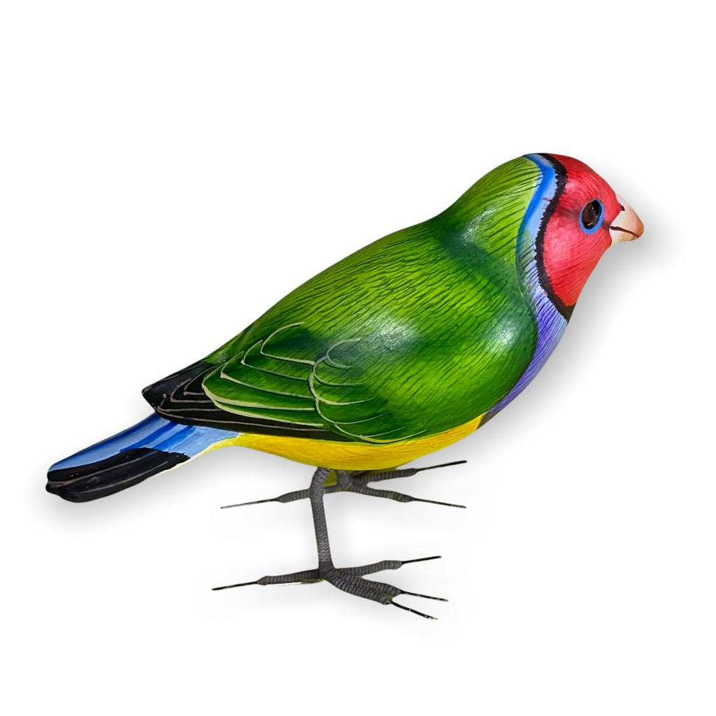 Wooden Hand-painted Red Finch Bird Figurine Decoration Music Frog Co
