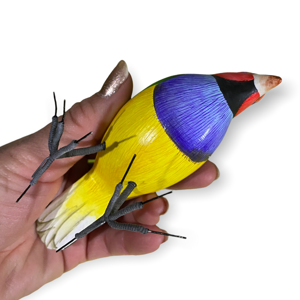 Wooden Hand-painted Red Finch Bird Figurine Decoration Music Frog Co