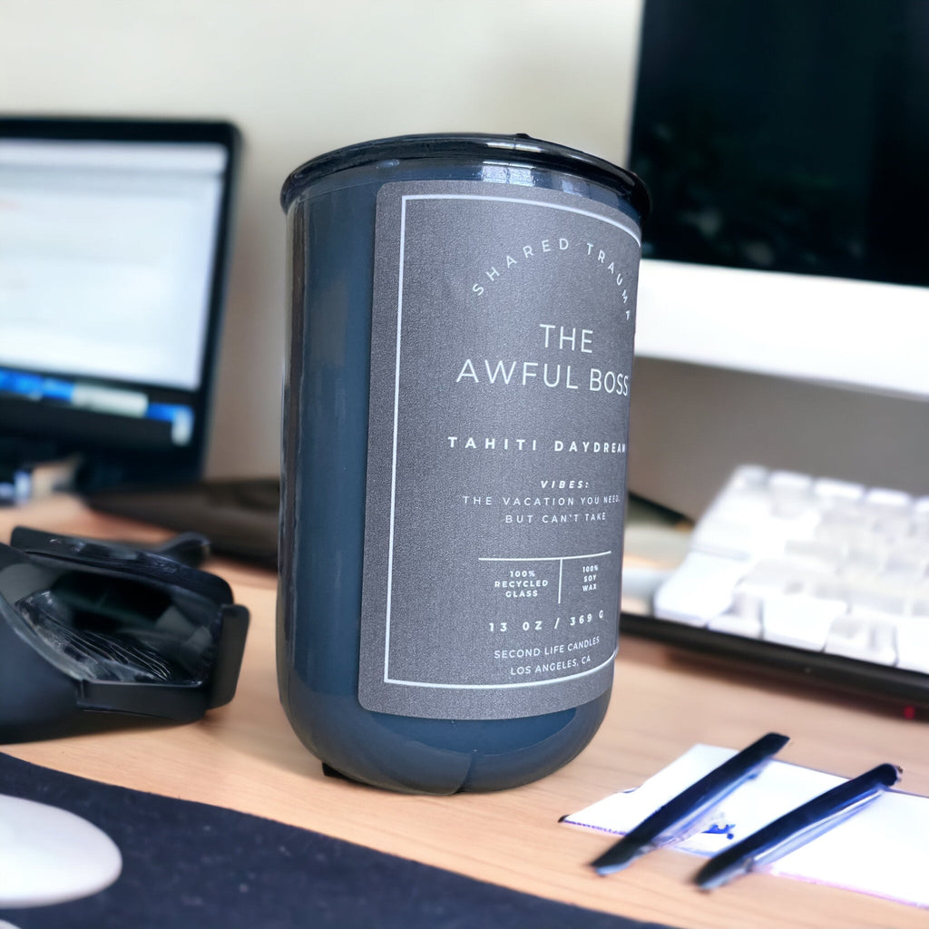 Shared Trauma Candles - The Awful Boss - 13 Oz Crackling Wood Wick - Mint Mojito & Pineapple Second Life Candles