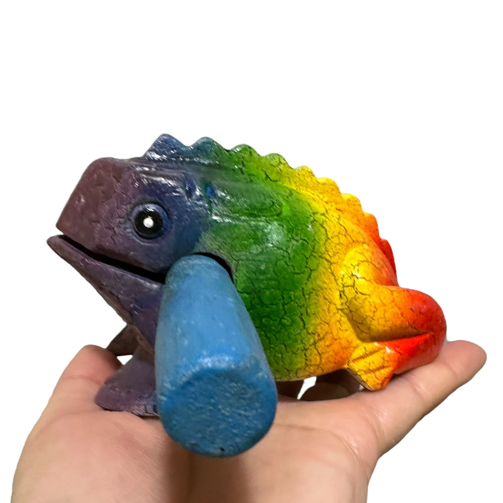 4" Wooden Musical Frog - Rainbow Design (Percussion Instrument) Music Frog Co