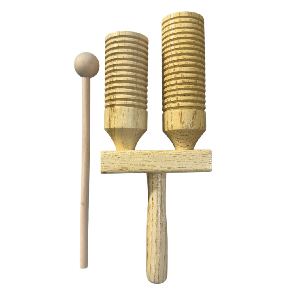 Wooden Double Guiro – Natural Wood Percussion Instrument for Music Learning Music Frog Co