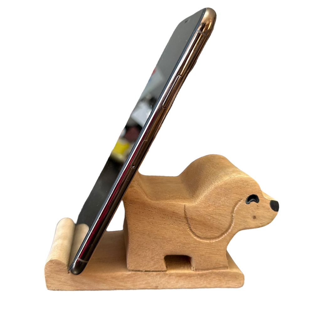 Wooden Basset Hound Phone Holder Music Frog Co