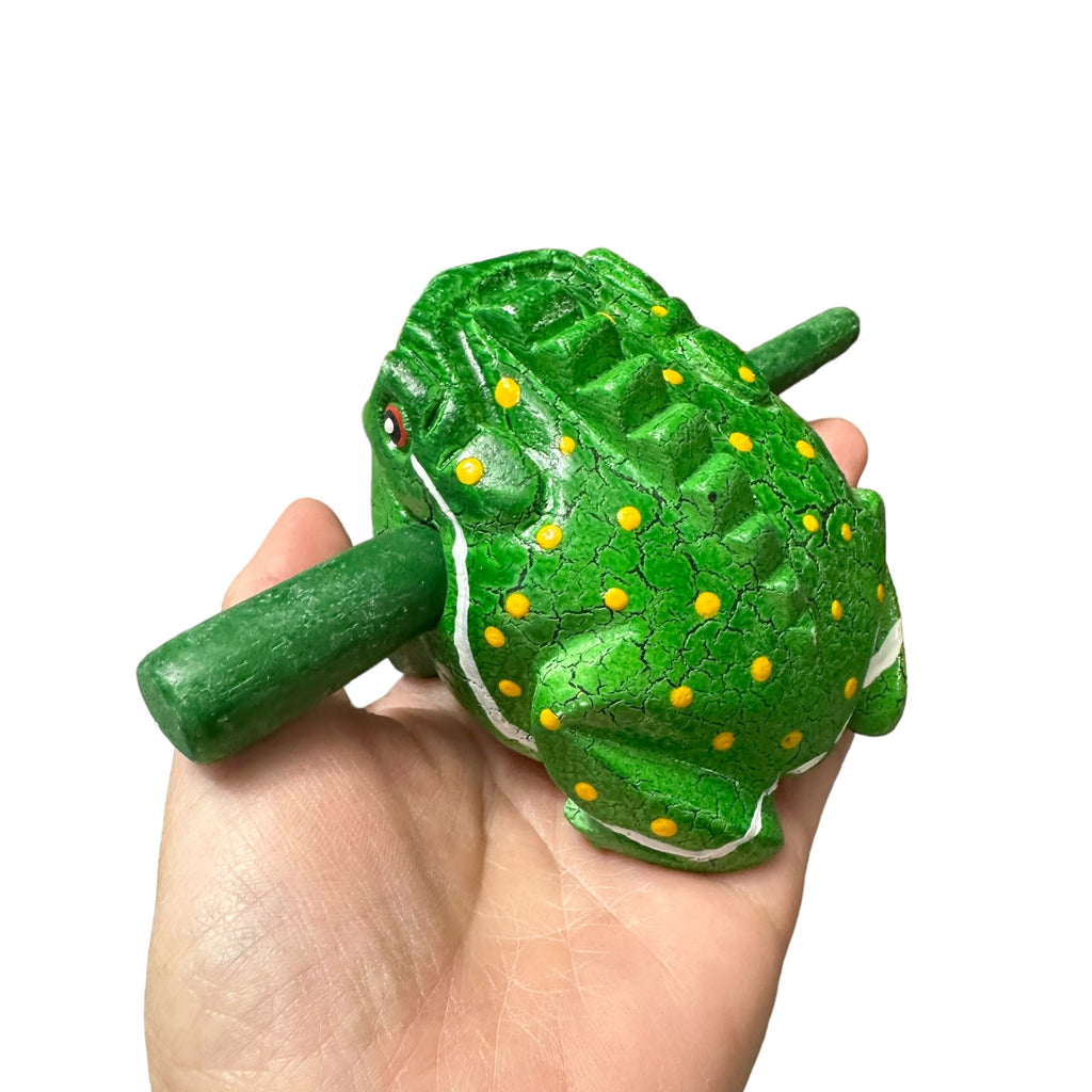 3" Wooden Musical Frog - Green Leaf Design (Percussion Instrument) Music Frog Co