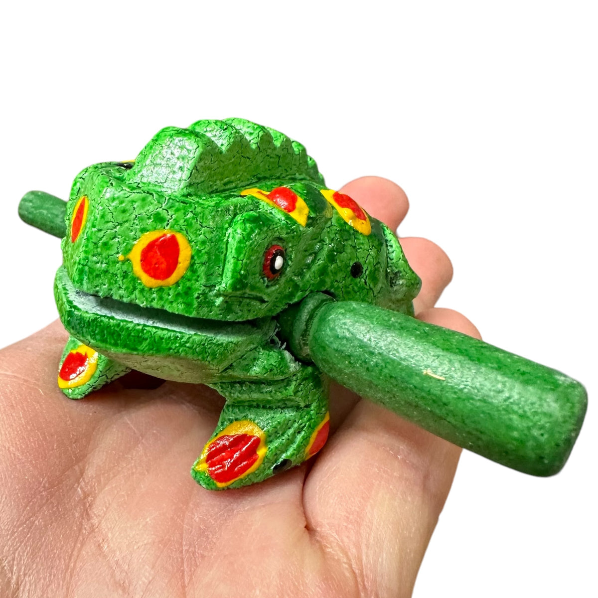 1.5" Wooden Musical Frog - Green Spring Design (Percussion Instrument) Music Frog Co