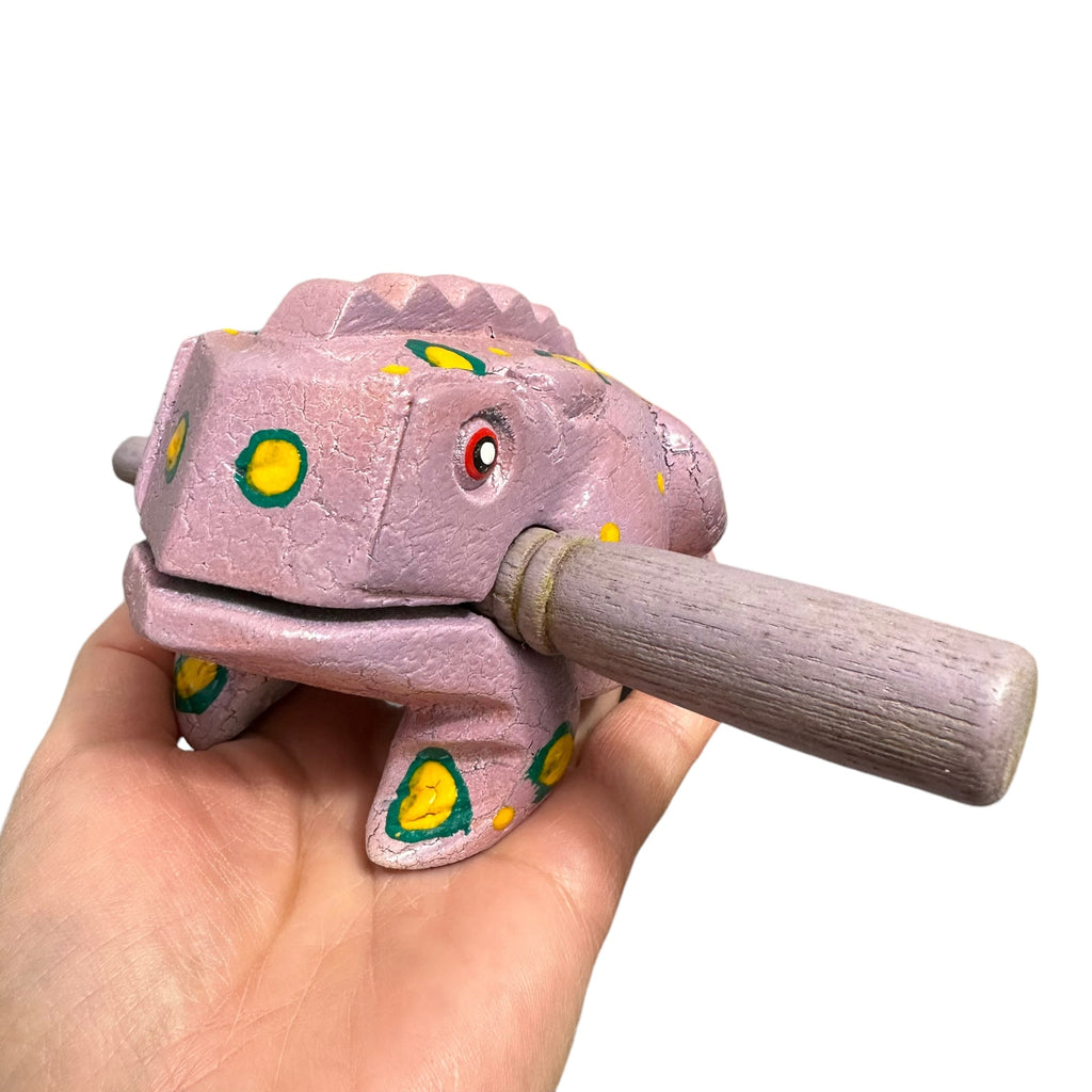 4" Wooden Musical Frog - Lavender Design (Percussion Instrument) Music Frog Co