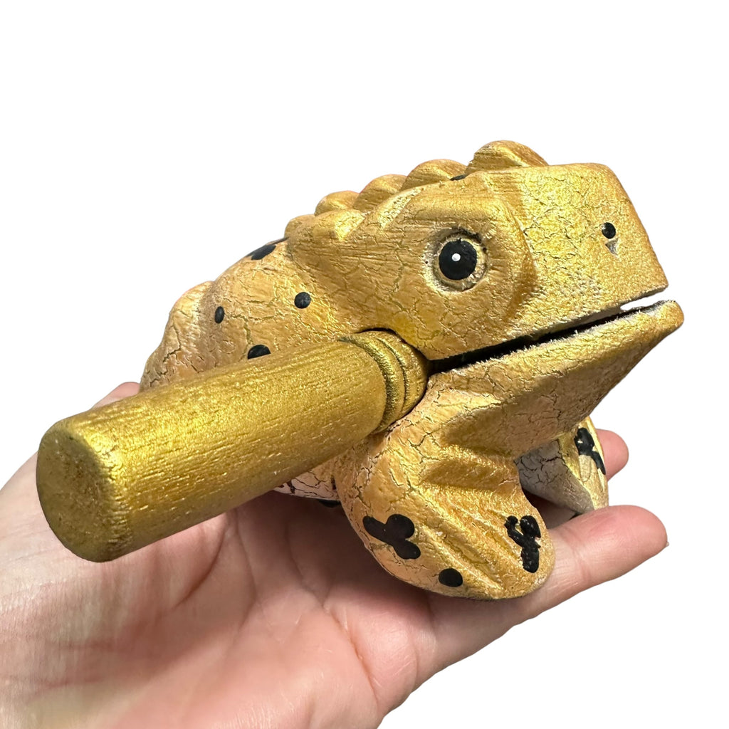 4" Wooden Musical Frog - Egyptian Golden Design (Percussion Instrument) Music Frog Co