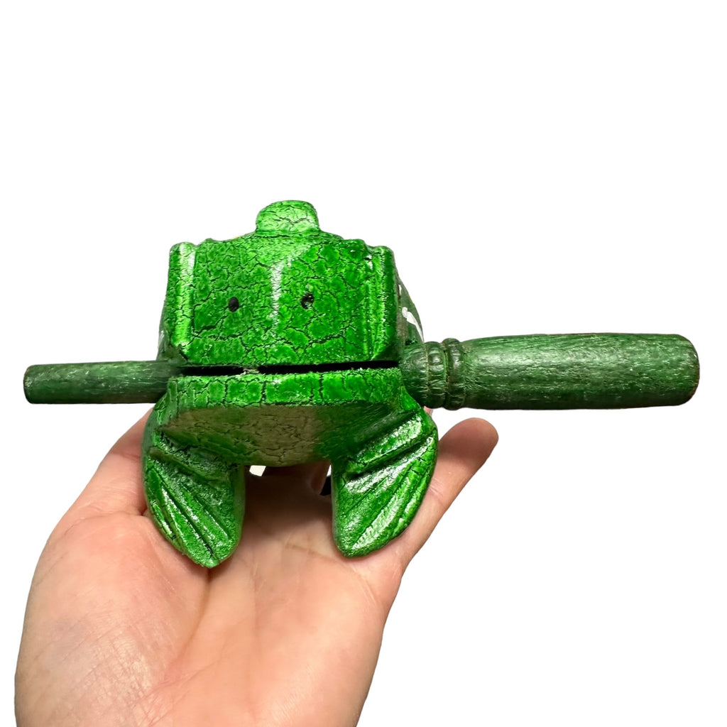 4" Wooden Musical Frog - Green Leaf Design (Percussion Instrument) Music Frog Co