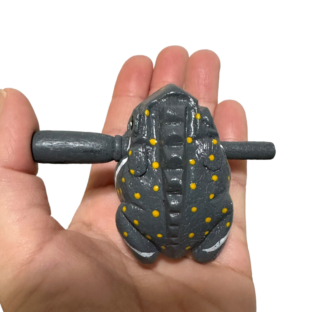 1.5" Wooden Musical Frog - Gray Design (Percussion Instrument) Music Frog Co