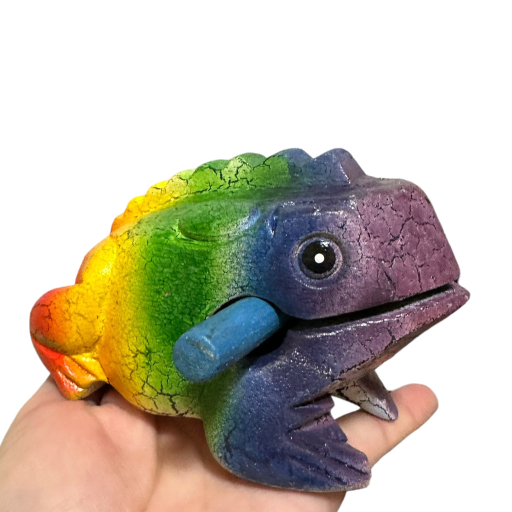 4" Wooden Musical Frog - Rainbow Design (Percussion Instrument) Music Frog Co