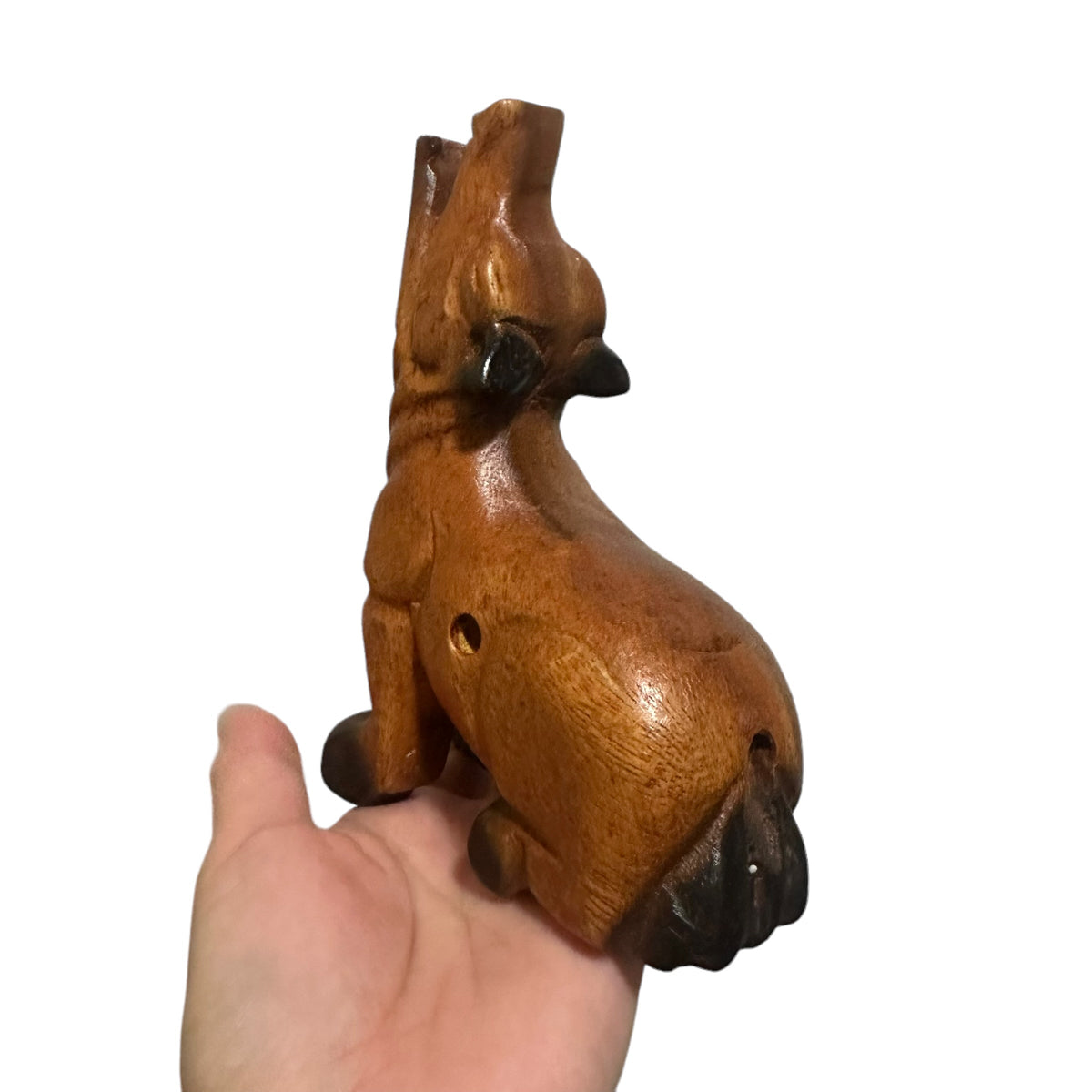 4.5" Small Dark Oak Wolf Musical Whistle Instrument Music Frog Co