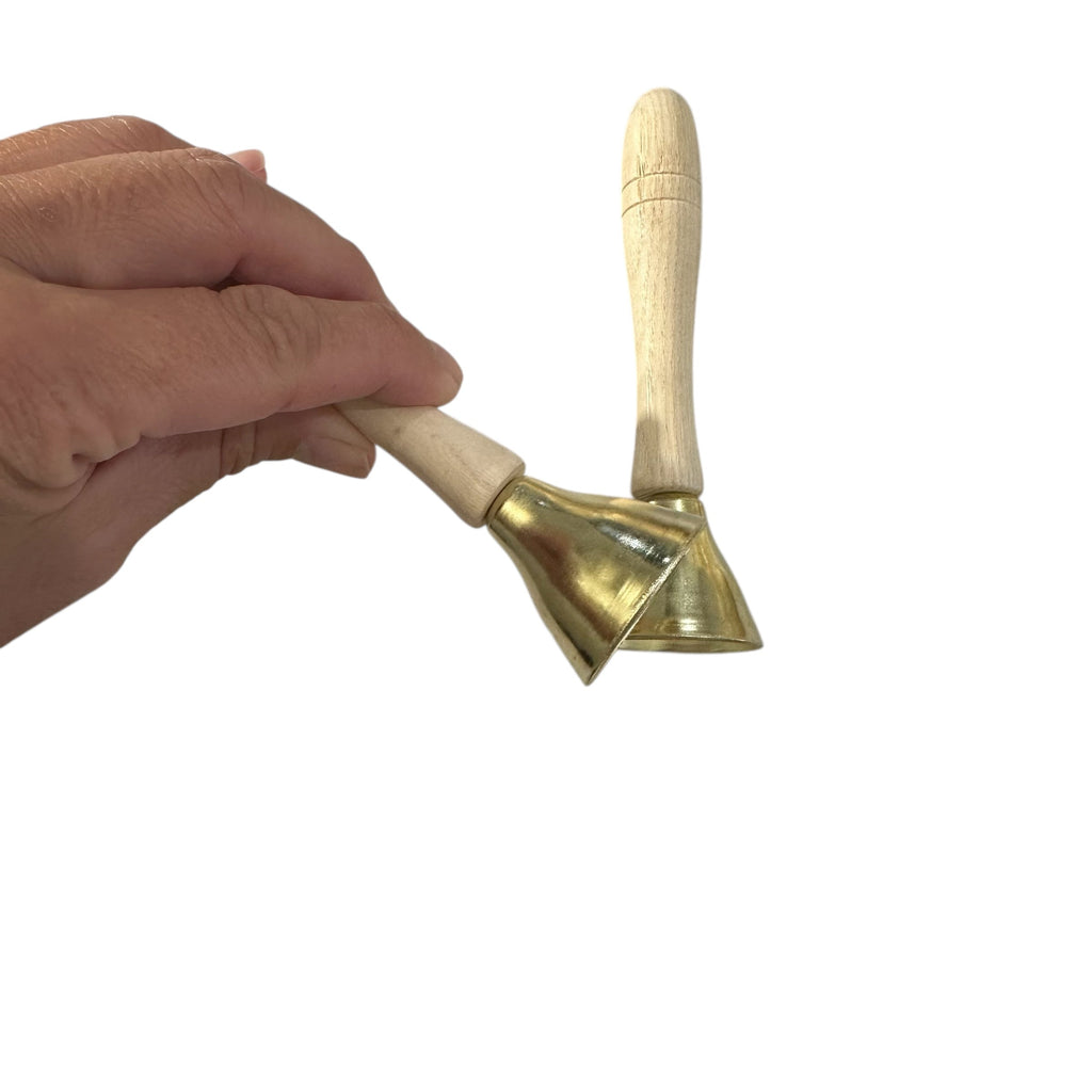Wooden Handle Brass Bells – Set of 2 – Perfect for Music Learning & Kids’ Activities Music Frog Co