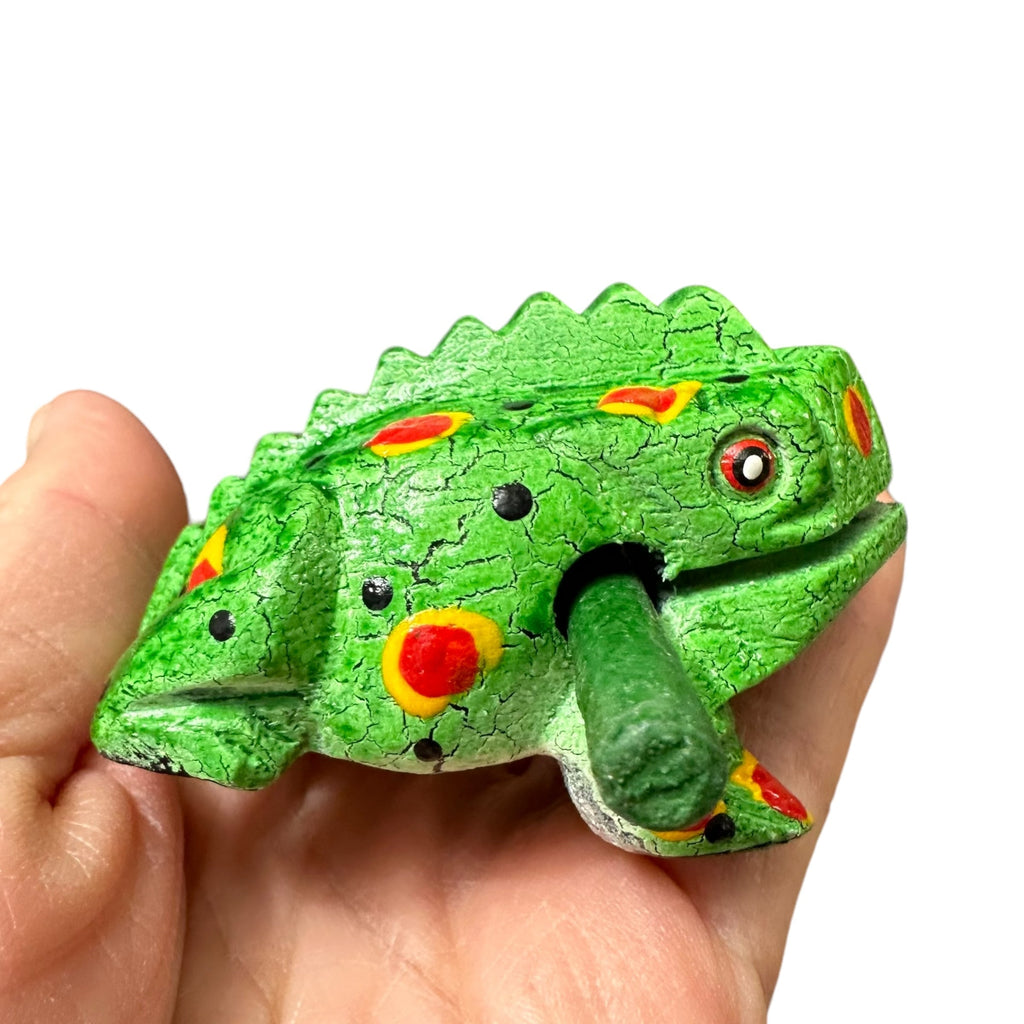 1.5" Wooden Musical Frog - Green Spring Design (Percussion Instrument) Music Frog Co
