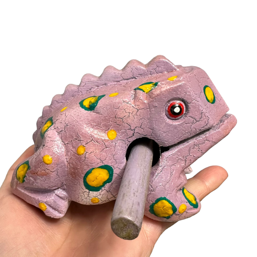 4" Wooden Musical Frog - Lavender Design (Percussion Instrument) Music Frog Co