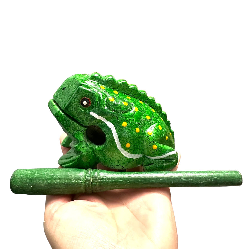 4" Wooden Musical Frog - Green Leaf Design (Percussion Instrument) Music Frog Co