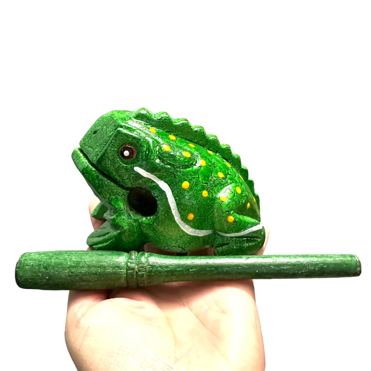 4" Wooden Musical Frog - Green Leaf Design (Percussion Instrument) Music Frog Co